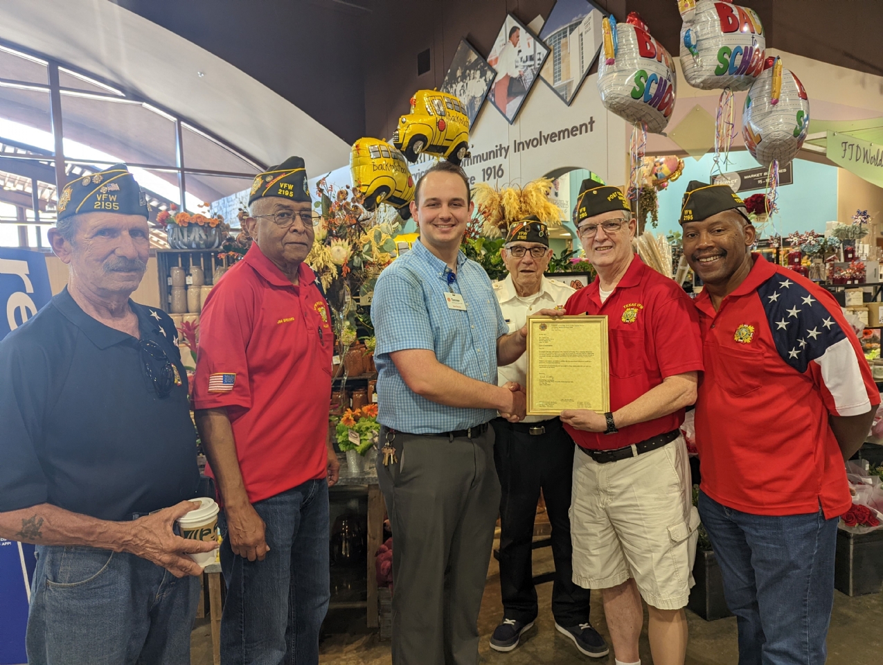 VFW Post 2195 presented a Letter of Appreciation to Market Street on Thursday, 4 August @ 11 AM